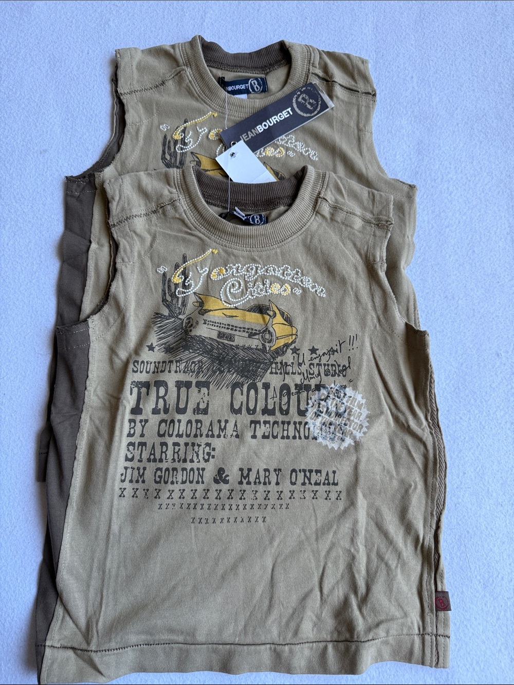 Two Jean Bourget Khaki Graphic Tanks Top boy size 5T twins